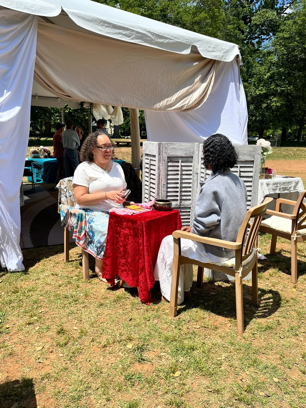 Yaffah offering a tarot reading at Rest Festival